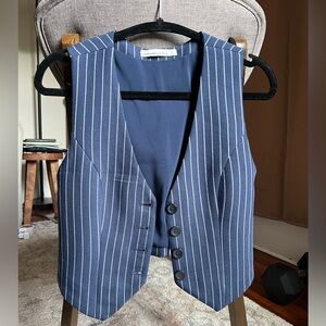 Navy Blue Striped Tailored Vest
